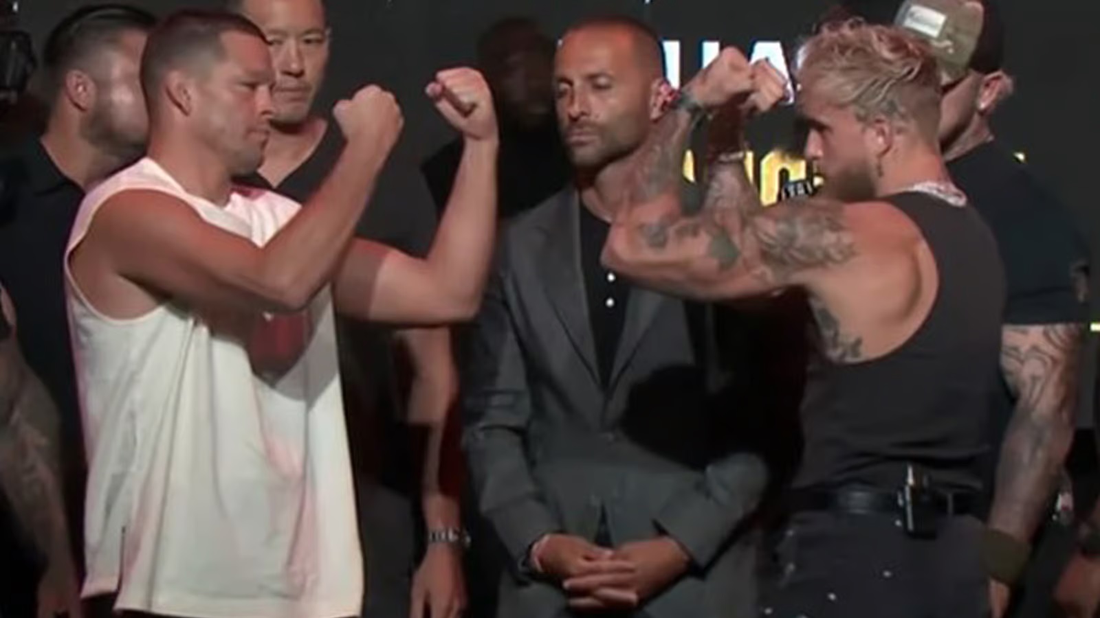 Video Jake Paul Nate Diaz S Team Get Into A Fight During Weigh In Tmspn