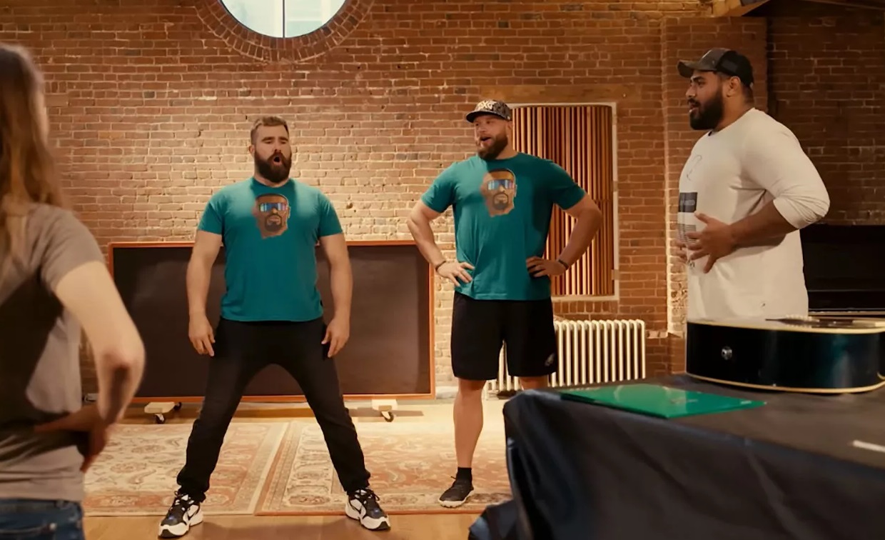 Jason Kelce Recruits Travis Kelce in the Recording Studio Ahead of