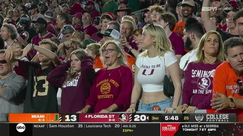 Florida State Fan Goes Viral For Her Shirt In Rivalry Against University Of Miami Tmspn